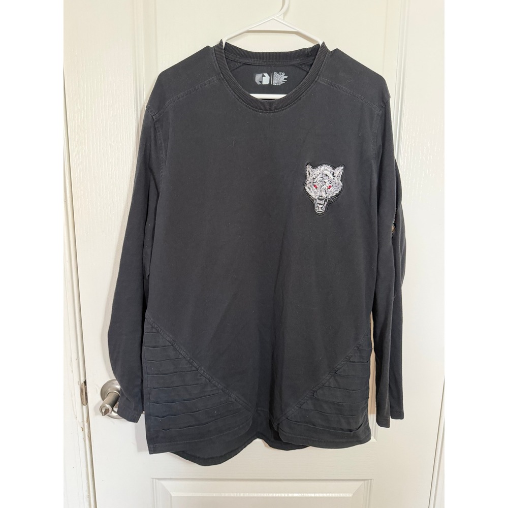 Echo Mens XL Long Sleeve Black Moto Shirt Wolf Skull Snake Patches Streetwear